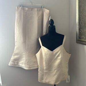 ML Studio champagne two piece skirt and satin beaded cami top Sz 18 A new